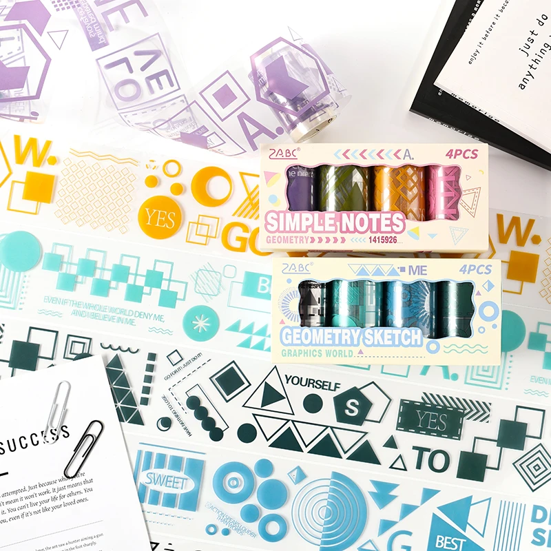 4 рулона акварельных геометрических узоров, набор лент, декоративная малярная лента «сделай сам», упаковка, наклейки для скрапбукинга, принадлежности для ведения журналов