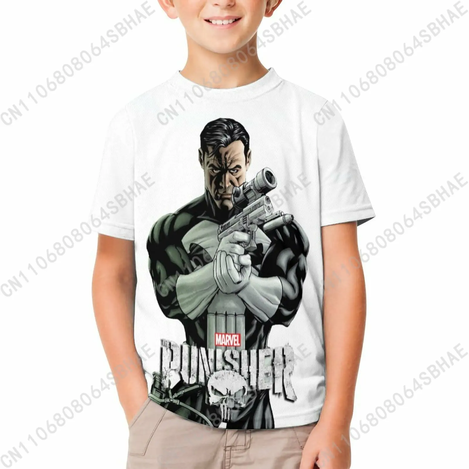 

Marvel The Punisher T Shirt Boy Girl Short Sleeve Print Cotton TShirt Comfortable Crew Neck Children Child Tee Cosplay