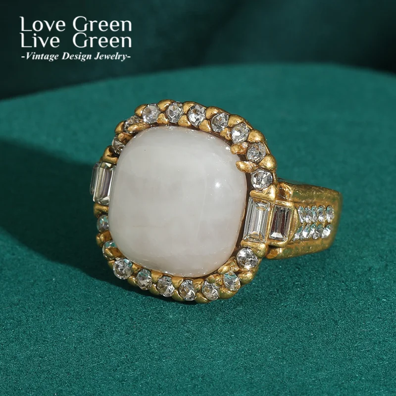 

Charms Antique Pinky Finger Opal Rings Woman Decoration Stone Rhinestones Vintage Square Gold Color Luxury Dubai Jewelry 2025