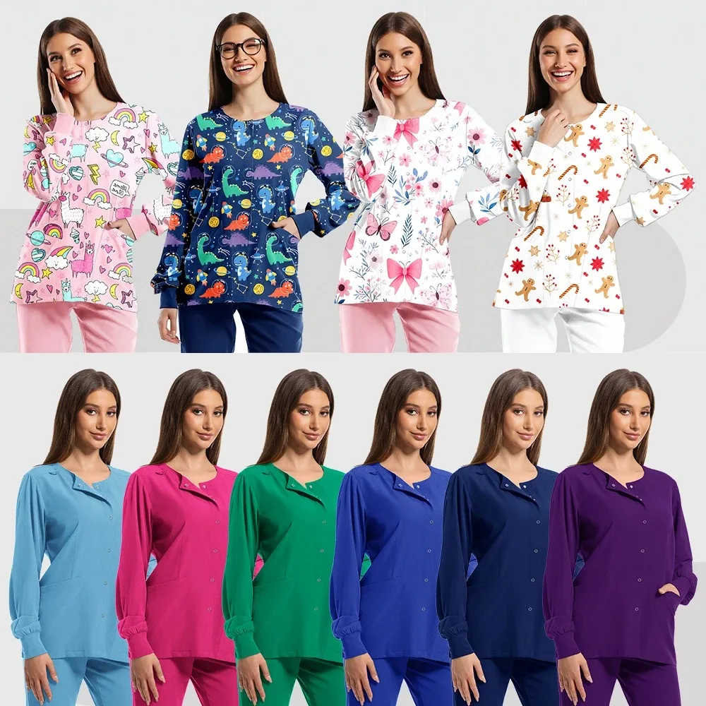 

Nurse Scrub Jacket Women Men's Coat Medical Surgical Work Hospital Uniform Dentist Clinic Outwear Pharmacy Pet Shop Work Uniform