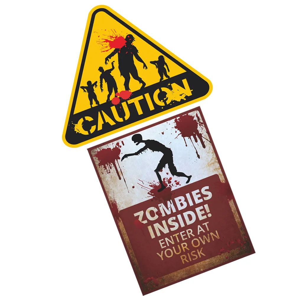 2 Pcs Signage Halloween Warning Stickers Wall Pvc Zombie Zone Decals