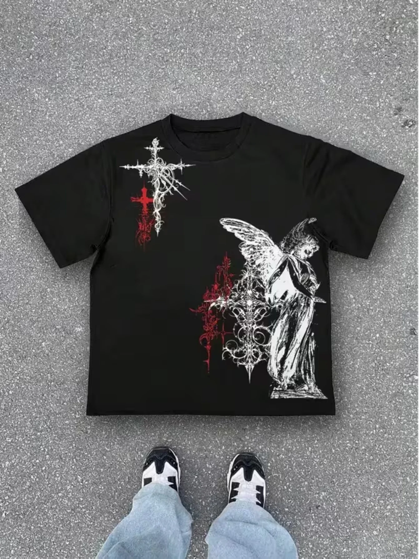 Vintage Style I'm Still Meowing Graphic T-Shirt Black Featuring Pink Skull and Cat Design with A Loose Fit and Short Sleeves