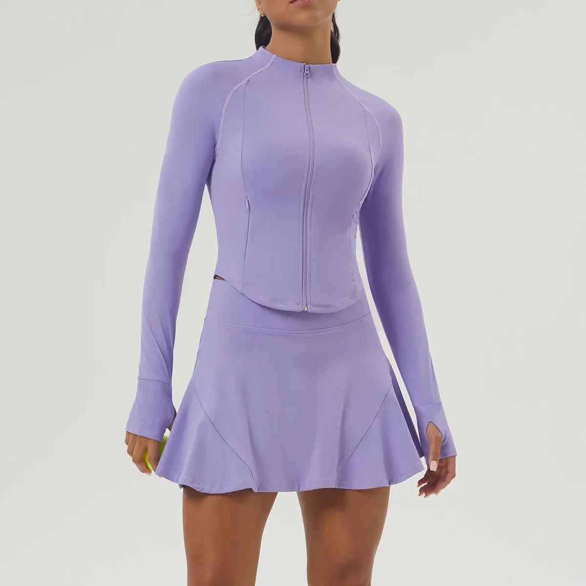 New Pocket Zipper Sports Tennis Skirt Suit Women Slim Jacket Yoga Clothing High Elastic Leisure Anti-glow Skirt Pants 2piece Set image 5