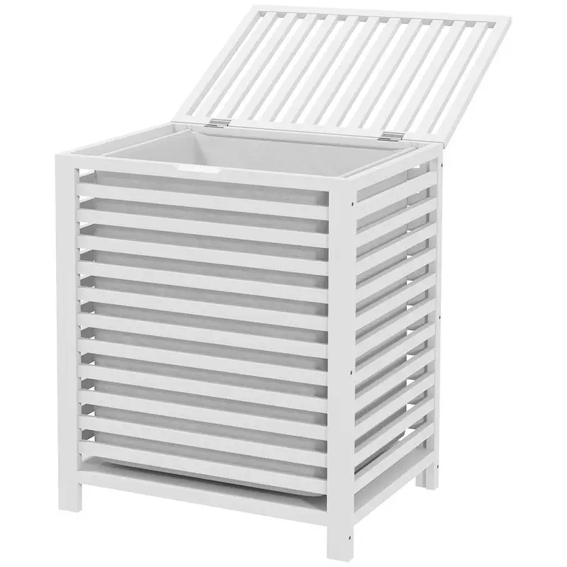 

Bamboo Laundry Basket, Dirty Clothes Hamper, 55L Capacity with Removable Bag, Rectangular Shape, 50X36X60 Cm, White