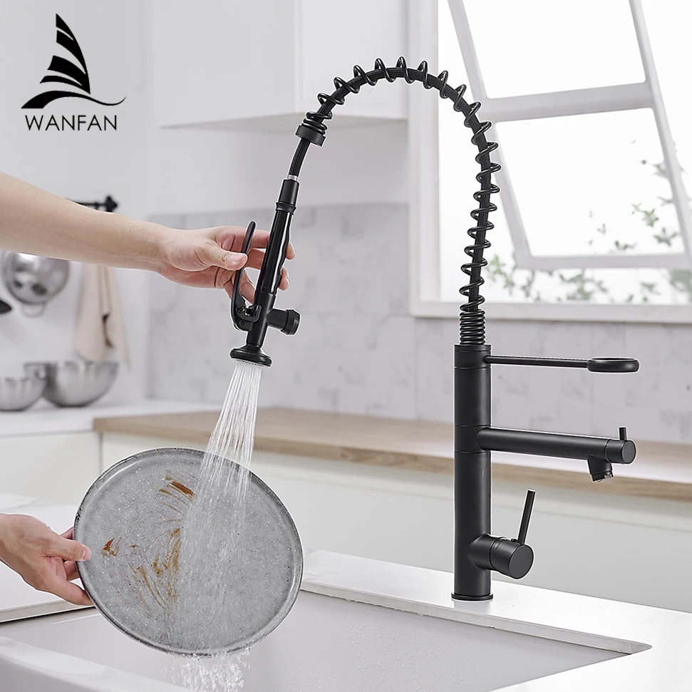 Black Kitchen Faucet Chrome Brass Tall kitchen faucet mixer Sink Faucet Pull Down Spray Single Handle Swivel Spout Mixer Taps