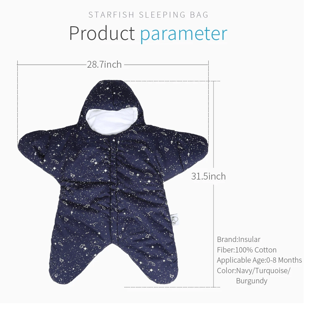 INSULAR Baby Starfish Sleeping Bags Infant Warm Sleep Sacks Kids Cotton Swaddle Blanket Separated Sleeves Legs Winter 0-8 Months