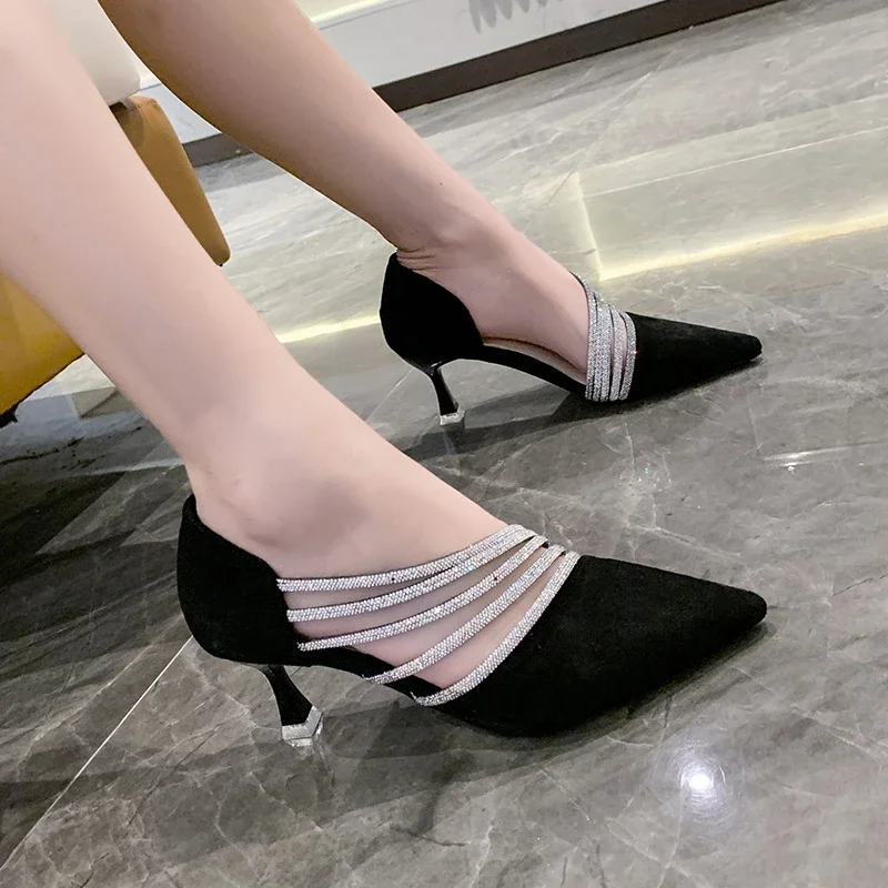 Women Sexy Rhinestone Pumps Female Fashion Luxury Pointed Toe Pumps Thin Heeled Wedding Shoes Spring Summer High Heels Sandals