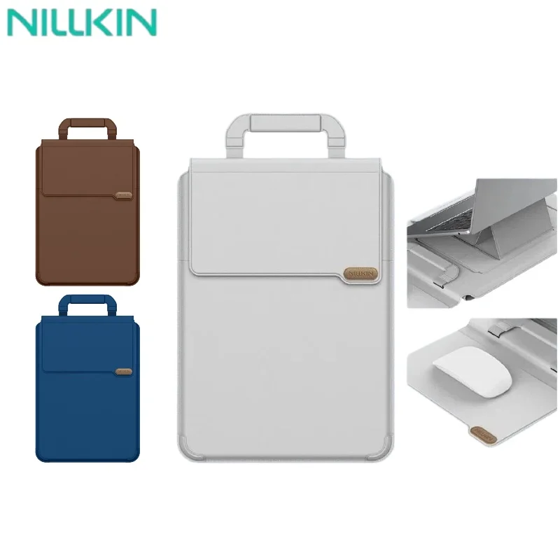 NILLKIN Portable Leather Laptop Sleeve Case Bag for Macbook Air 13 14 15 16 inch M4 M3 M2 Mac Book Pro Adjustable Stand Cover