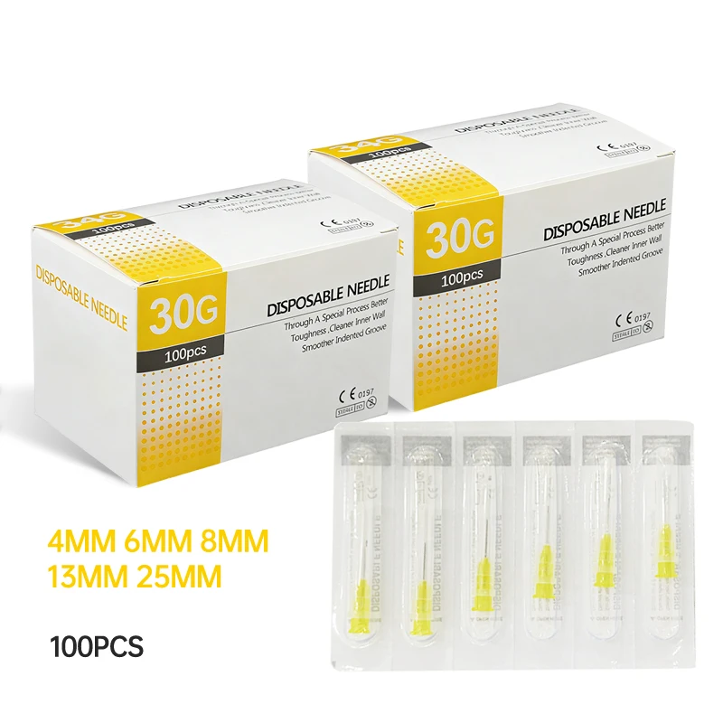 

100 шт. одноразовых игл 30G 4 мм, 6 мм, 8 мм, 13 мм, 25 мм, маленькие иглы 30G, ручные инструменты