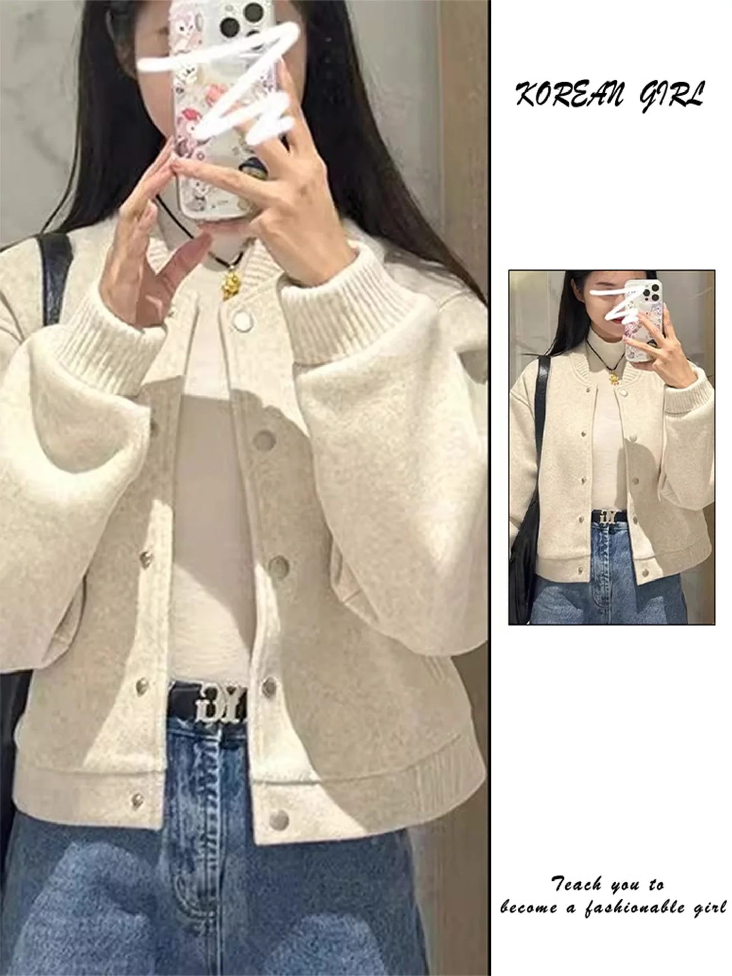 

Ретро-спортивная бейсбольная куртка для женщин, верхняя одежда осень-зима 2025, модная, уникальная, очень милая, с эффектом похудения, женское пальто