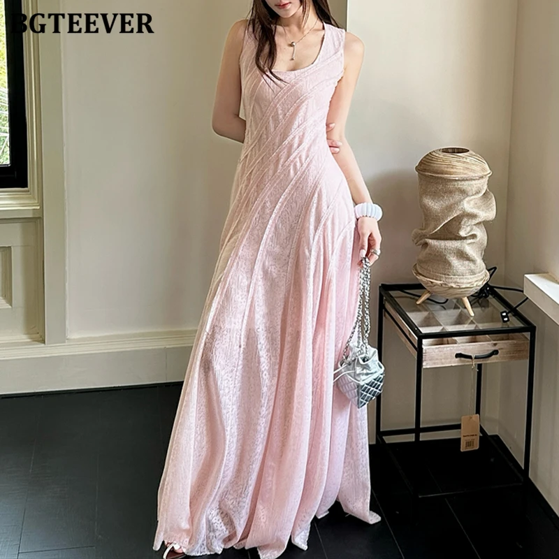 

BGTEEVER Summer Slim Waist Women Lace Dress Elegant Long A-line Dress Female