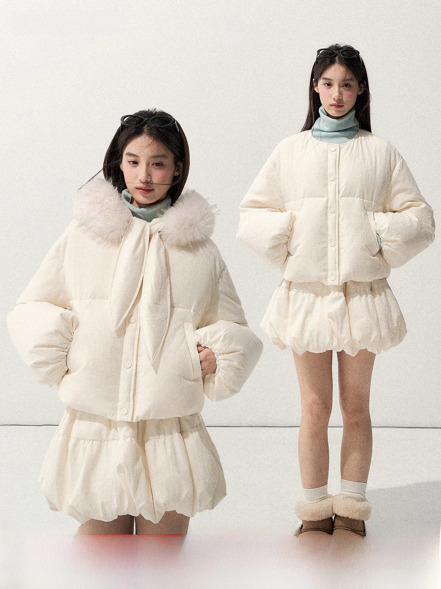 

Annatto Cloud Escape Winter Du down Jaet Beige Skirt Set Long Sve Warm Casual Sle No Hat 90% White Du down Filling