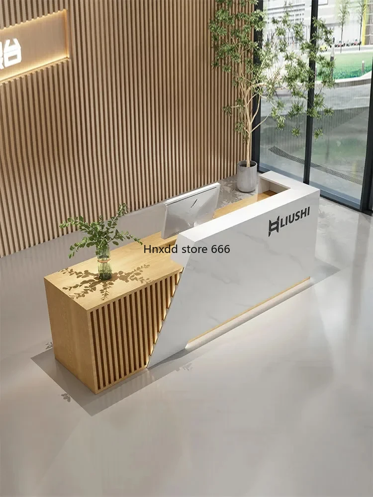 Cashier Small Counter Front Desk Reception Table Simple Modern Beauty Salon Barber Clothing Store Wood Grain Bar Counter