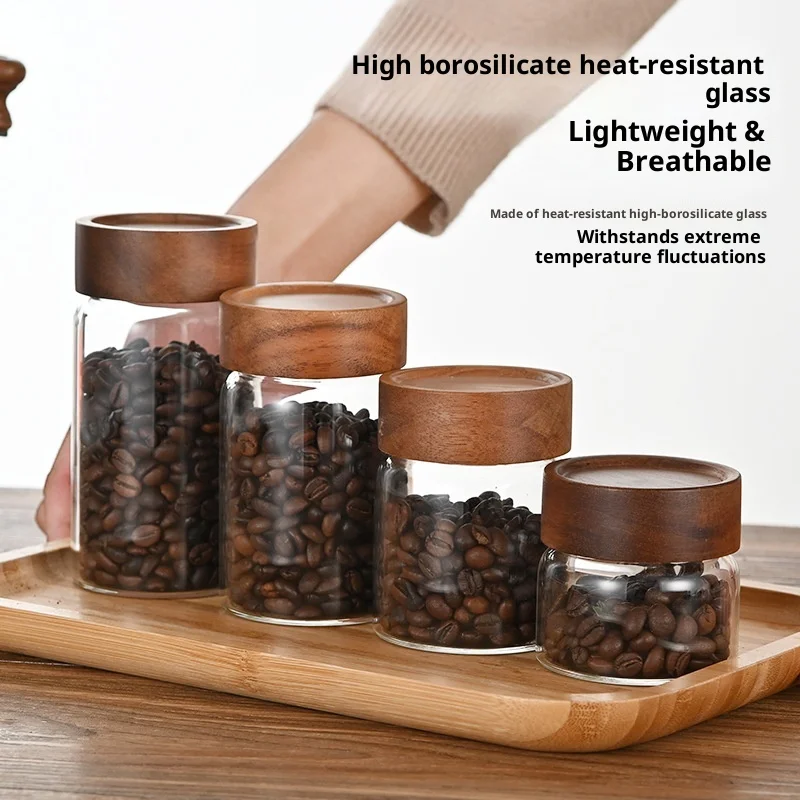 

Sealed Kitchen Storage Canister with Fig Wood Lid Food Grade Glass Bottle for Kitchen Organization And Food Storage