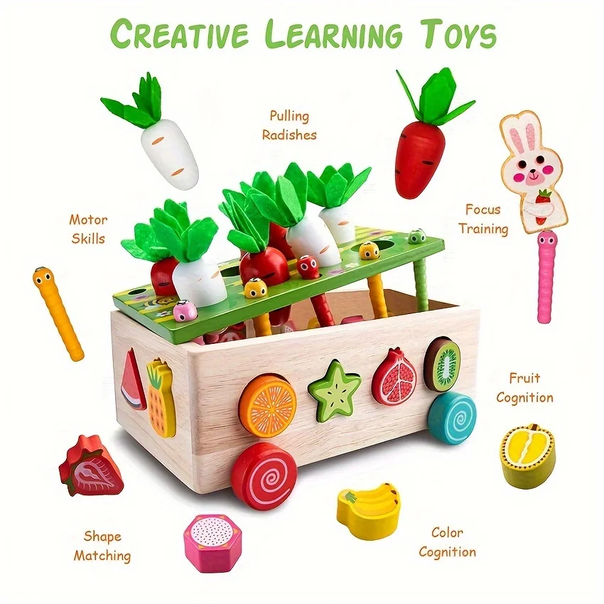 Montessori Colorful Wooden Educational Toys Set Boosts Fine Motor Skills with Fun Farm & Orchard Puzzle Games for Ages 1-3 Gifts