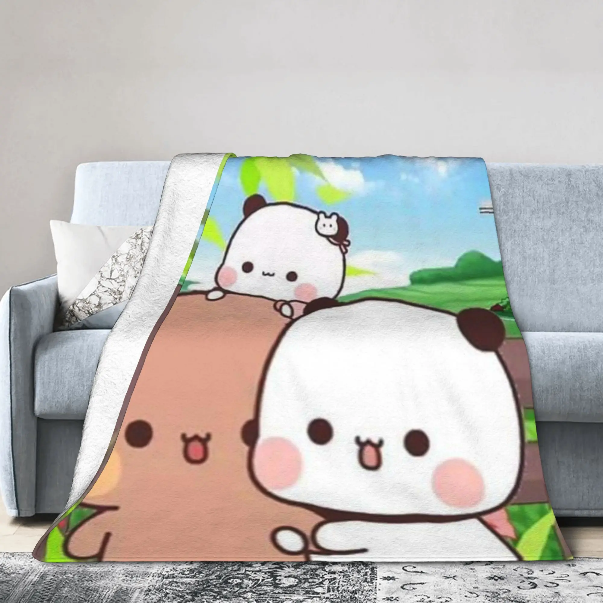 Family Panda Bubu Dudu Blanket   Flannel Throw Blanket Summer Air Conditioning Printed Soft Warm Bedsprea