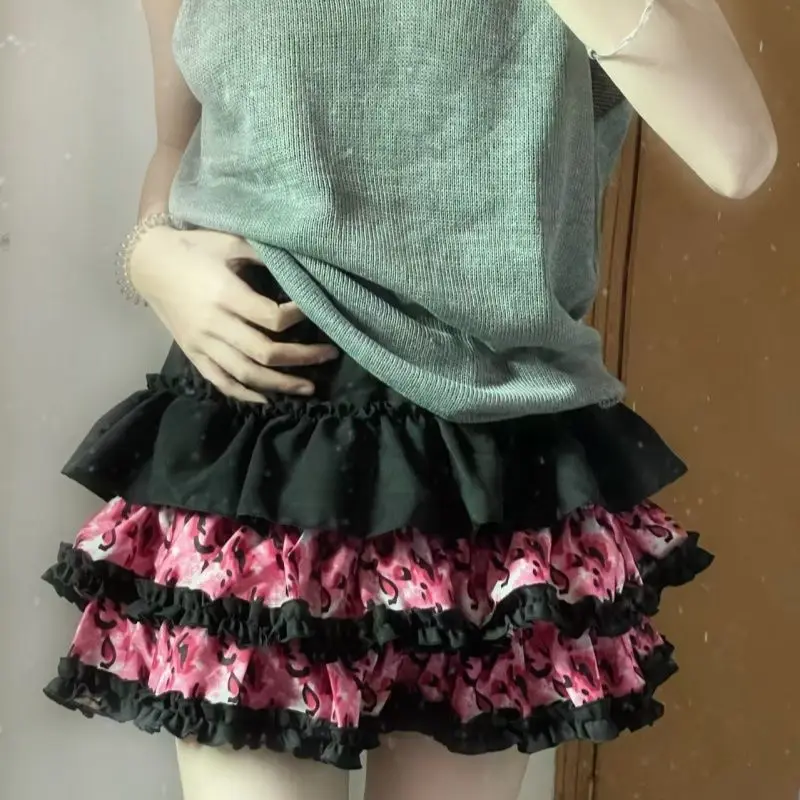 Aesthetic Gothic Pink Leopard Print Short Skirt Women Hot Girl Y2k Elastic Waist Patchwork Subculture Skirts High Street Outfits