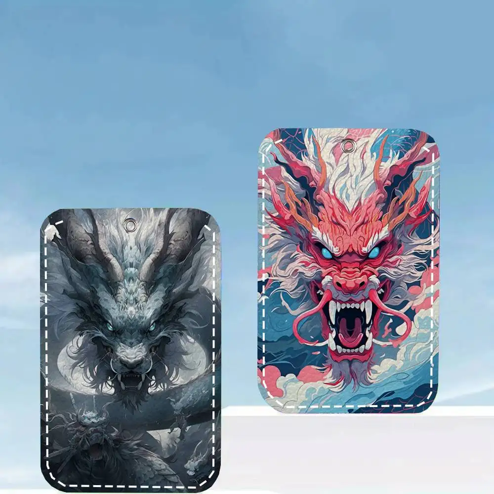 Cool Dragon Card Case Keychain Access Card Bag Key Tag Ring Leather Card Holder Key Ring Access