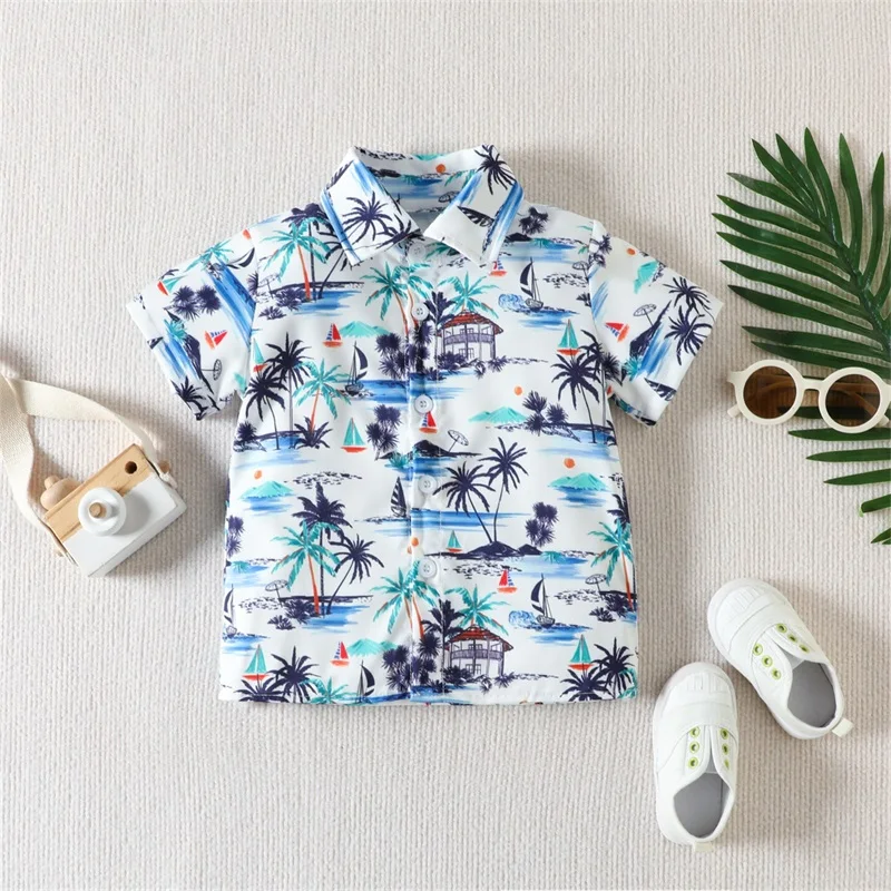 Conjunto de camisa e shorts de manga curta havaiana, roupa para criança bebê menino, roupas de verão, 2 peças