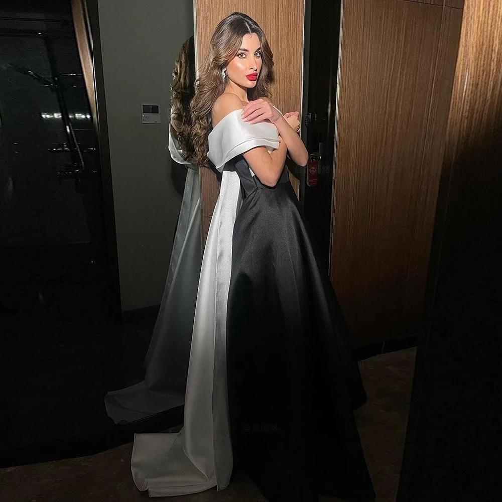 Black Satin Formal Occasion Dresses 2023 Off-Shoulder A-line Long Ball Gowns High Quality Evening Party Gowns فساتين الحفلات