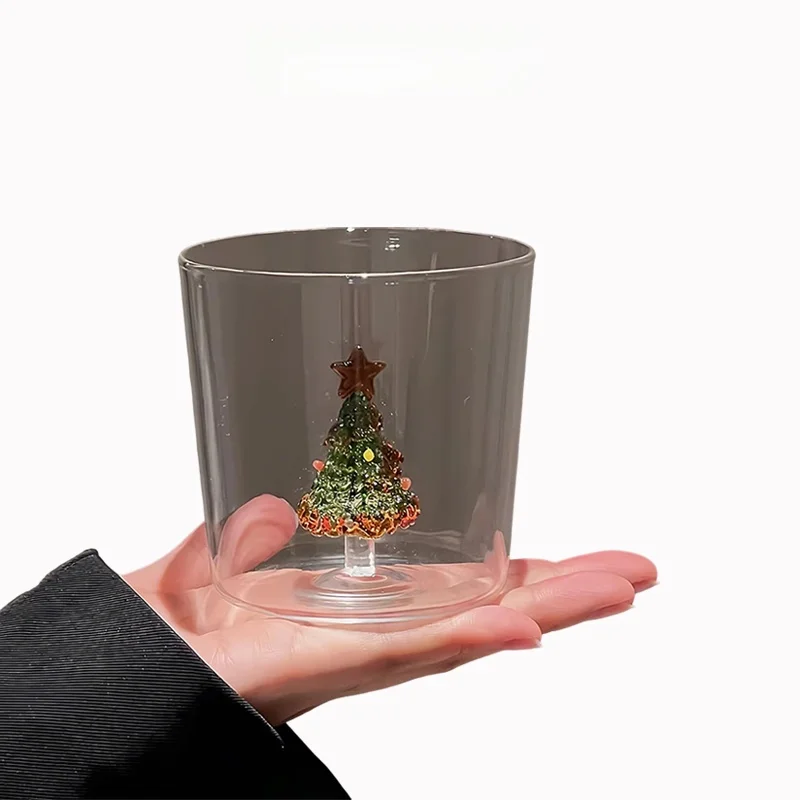 

Three Snow Christmas Tree Glass Cup Women's High Aesthetic Drunken Cup Home Decorations Christmas Gifts Single Layer Borosili...