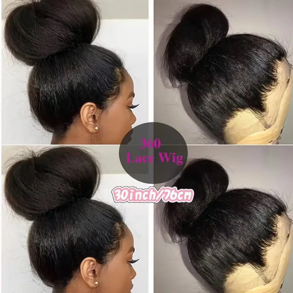 360 HD Lace Kinky Straight Front Wigs Human Hair Wig Yaki Straight Human Wig 360 Full Lace Human Hair Natural Black for Women