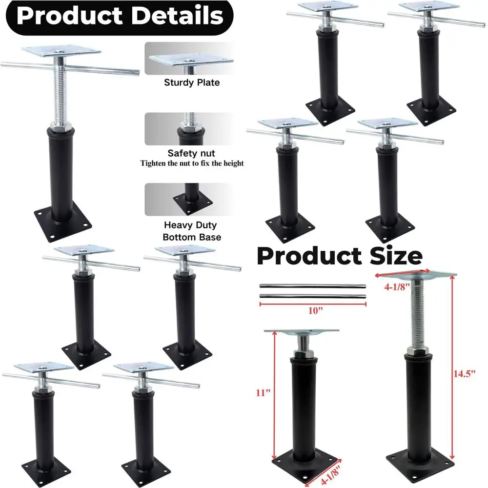 

4-Pack Adjustable House Floor Jacks, 11-14.5 Height, 10000 lbs Capacity, Support Beams for Basement Posts and Temporary Leveling