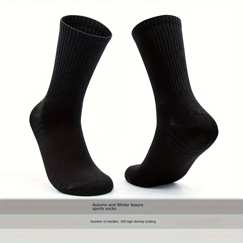 10 pairs of black mid length socks for both men and women, casual long rubber band solid color socks Medical compression socks