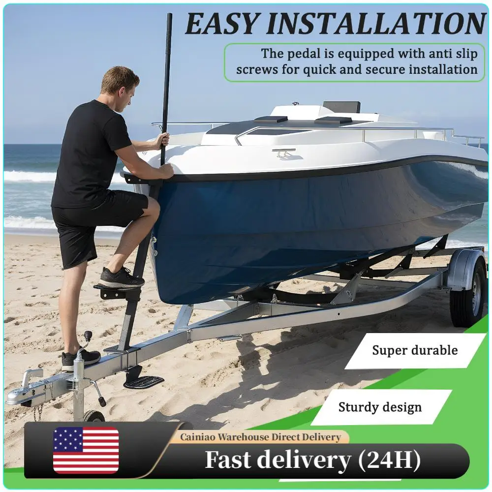 

Three Steps Yacht Staircase with Handrails Wear Resist Steel Boat Pedals Capacity 450 Lbs for Boats Dock & Launching