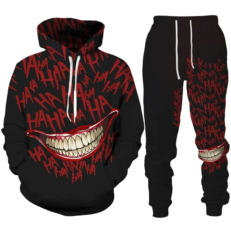 HAHAHA Big Mouth Pattern 3D Printed Hoodie & Pants Set Hip Hop Man/woman Personality Streetwear Interesting Trends Tracksuit Set