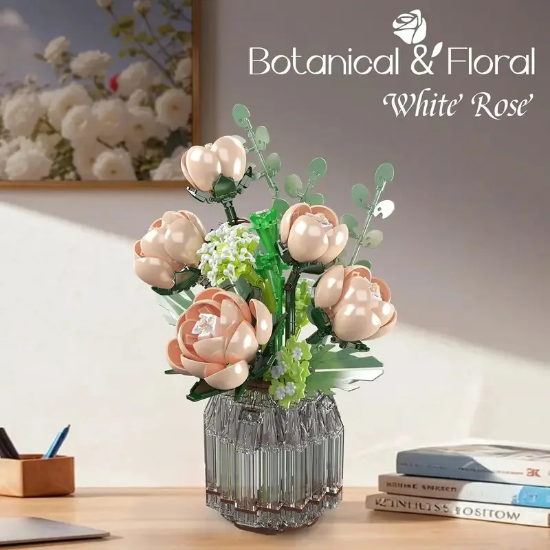 

MOULD KING MOC Flower Bouquet Building Blocks Toy Flower Rose Sunflower Plant Model Bricks Set with Vase Dispaly DIY Toys Gift