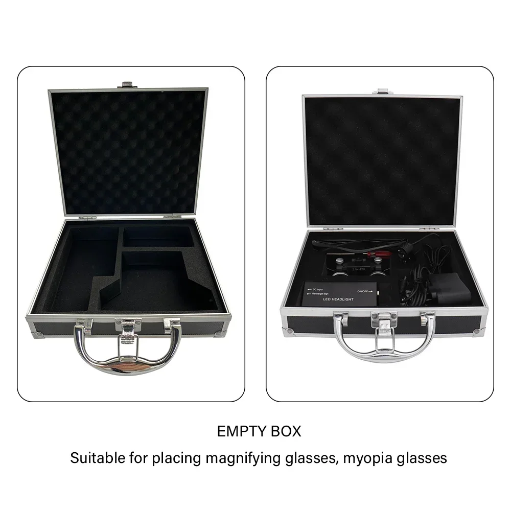 Imagem -02 - Metal Box para Dental Loupe Operação Iluminada Binocular Lupa Cirúrgica Luz Led Óculos de Farol Caixa de Liga de Alumínio