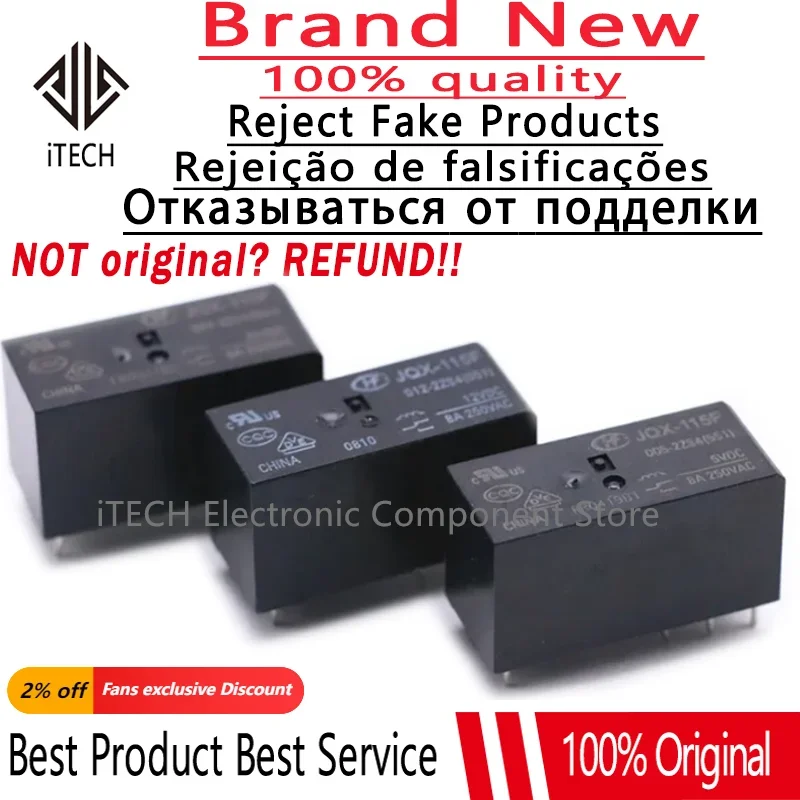 2Pcs Relay HF115F-012-2ZS4 HF115F-024-2ZS4 HF115F-005-2ZS4 JQX-115F-012-2ZS4 115F-005-2ZS4 12VDC 5V 12V 24V 48V 8A 250VAC 8Pin