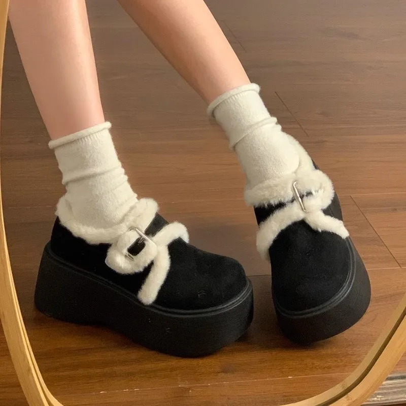 

Зимние женские носки Birkensocks на ультра платформе 2025 года из искусственного меха | Зимние сапоги с пряжкой | Корейский уличный стиль на флисовой подкладке