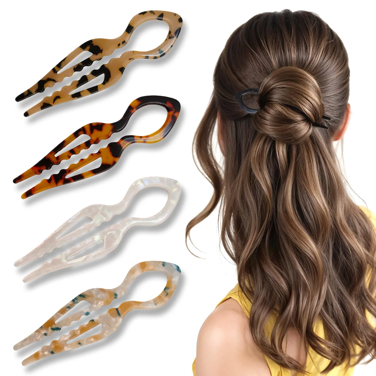 U-شكل الشعر العصي السلحفاة الاكريليك المضادة للانزلاق دبوس الشعر للنساء الشعر عصا كعكة مشط خلات مقاطع الشعر إكسسوارات الشعر #2