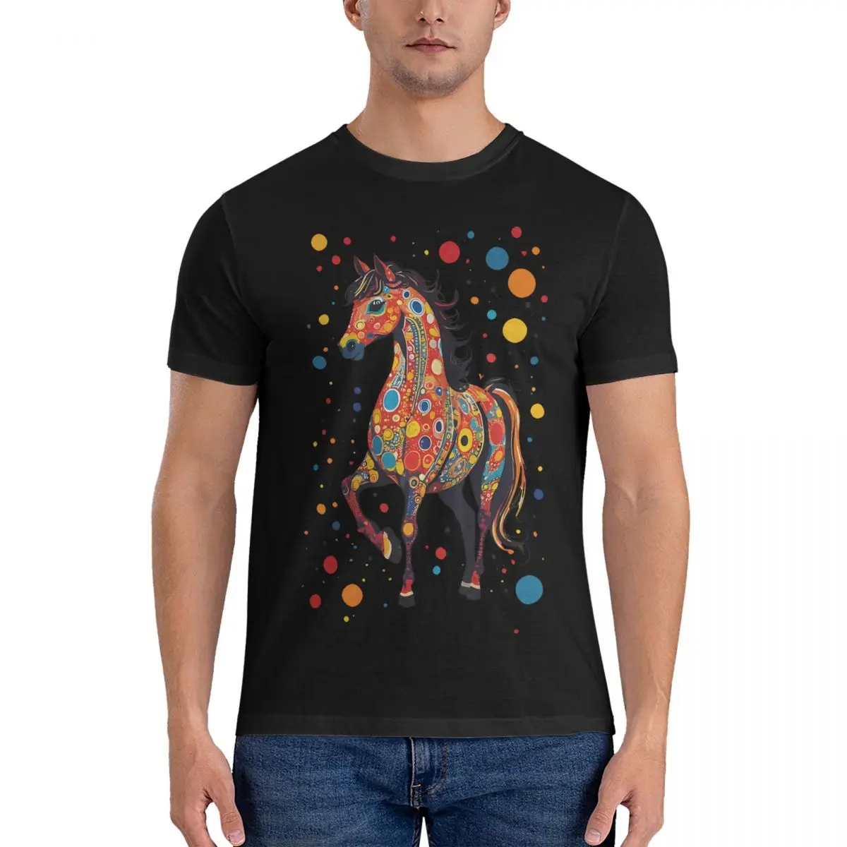 A Horse In Style Men T Shirt Yayoi Kusama Novelty Tees Short Sleeve Crewneck T-Shirt 100% Cotton Party Tops