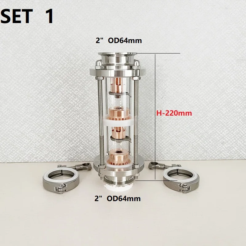 신형 3 층 증류 렌즈 칼럼, 구리 버블 플레이트 세트, 홈브루용 트라이 클램프 조준기 유리 유니온, SS304, 2 인치