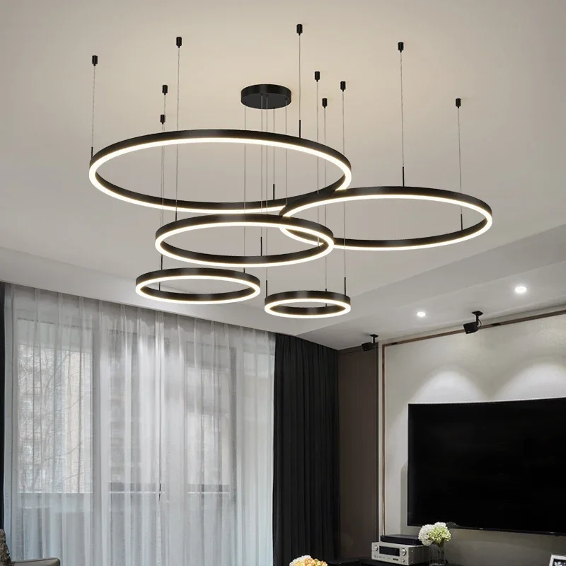 

Living Room Large Chandelier Loft Modern Light Villa Stairwell Hotel Circle Pendant Lights For The Kitchen For Dining Room Lamps