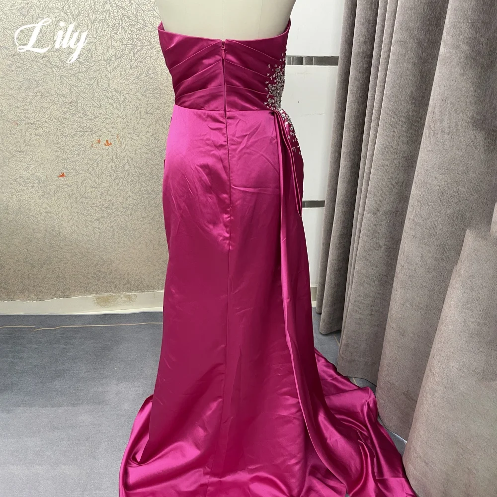 فستان حفلات أنيق من Lily Fuchsia بدون حمالات بدون ظهر وفتحة جانبية للحفلات الراقصة ترتر لامع مطوي زائدة فستان سهرة مخصص