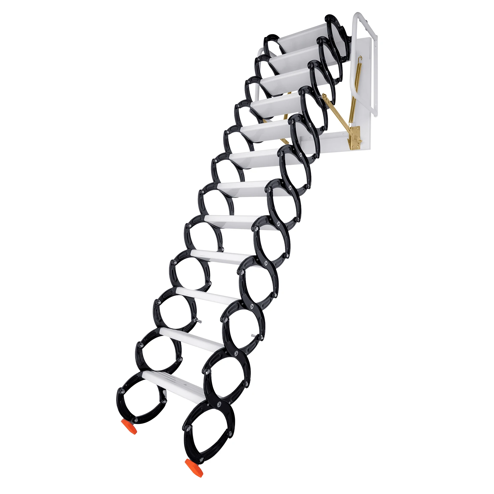 

Folding Attic Ladder Wall-Mounted 12 Steps 2 Safe Handrail Durable Black White Anti-Slip for Attics, Garages, Roofs