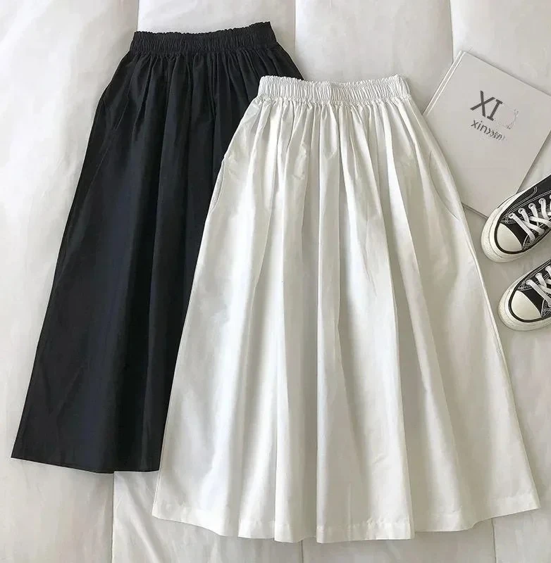 

Skirt Vintage Pleated Long Skirt for Woman Solid Color Elegant High Waist A Line Woman Angel Skirts