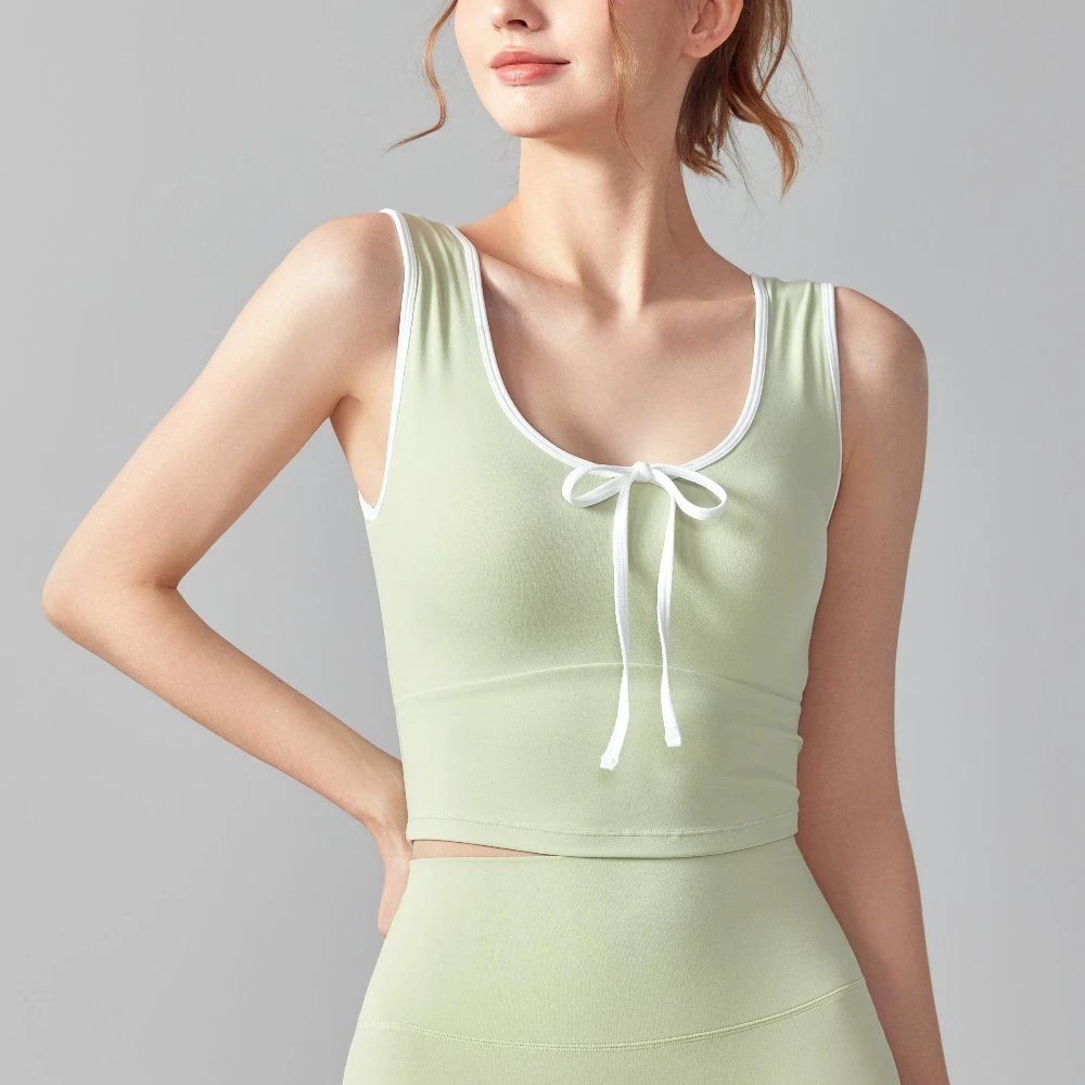 

MIML Women Pink Crop Top with Hollow Back Butterfly Knot Design Outdoor Yoga Vest with Chest Pad Beautiful Back Strap Design