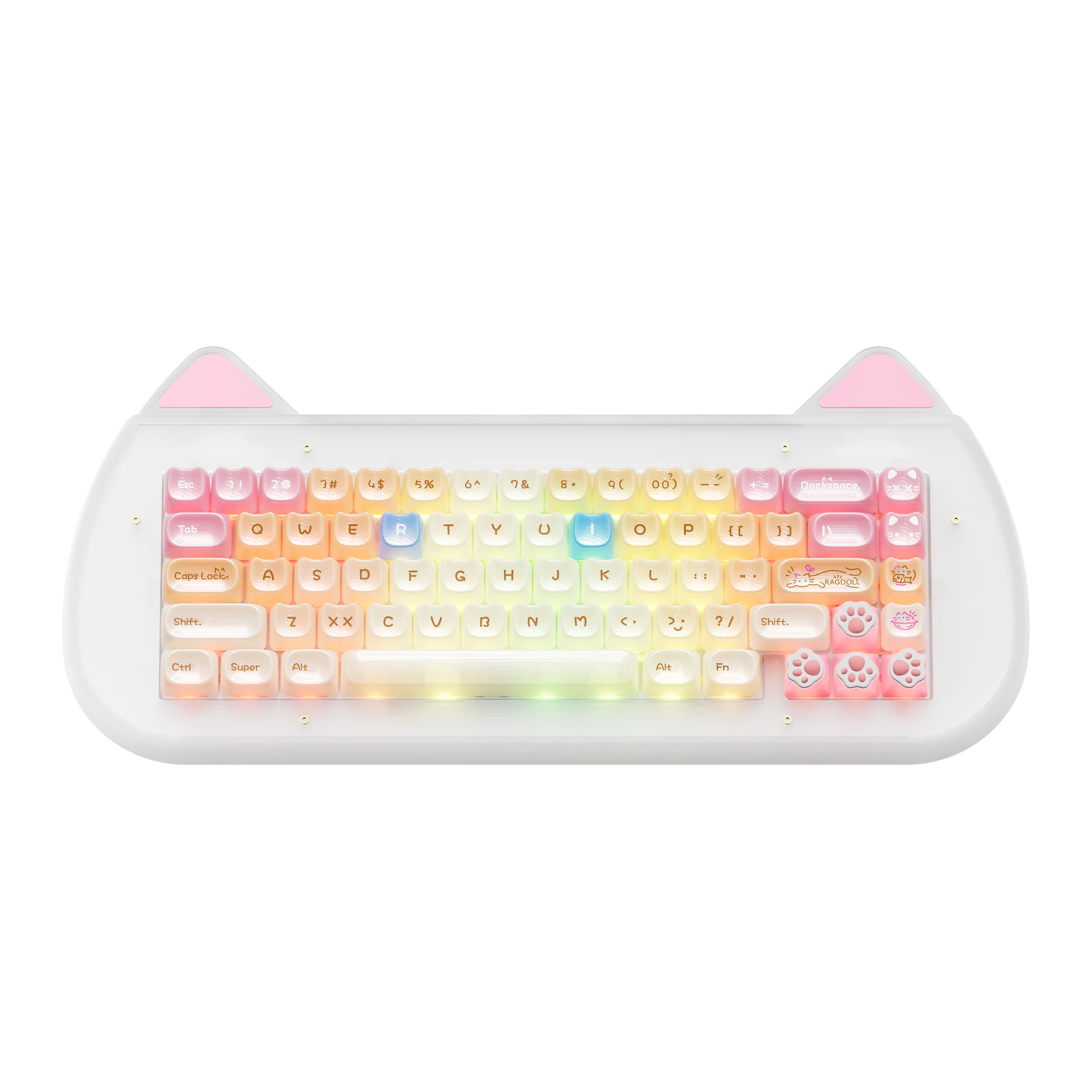 

Беспроводная механическая клавиатура XVX C67 AcriCat с RGB-подсветкой, три режима подключения, с возможностью горячей замены переключателей, розовая, дизайн «Кот»