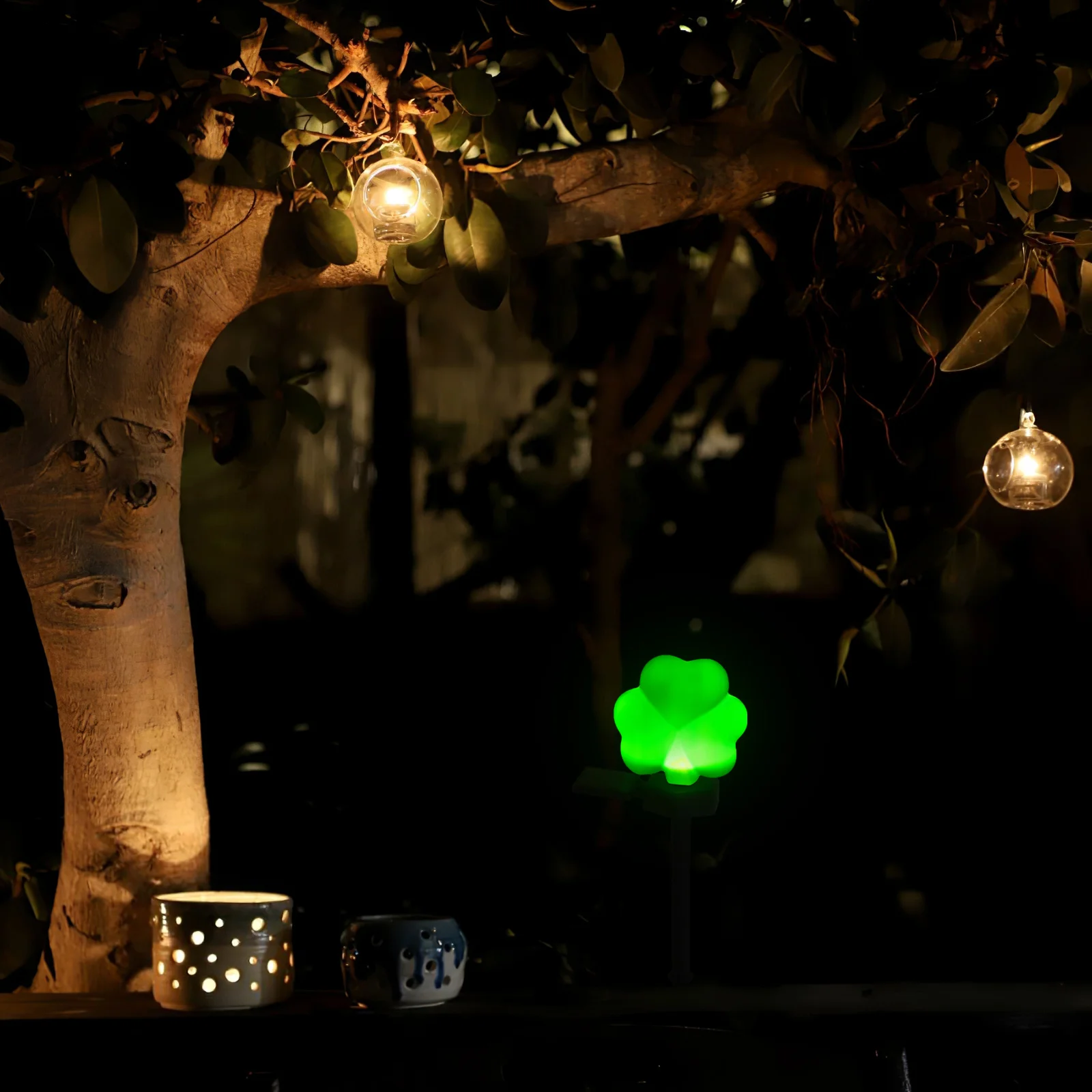 Lampu Surya Empat Daun Dekorasi Luar Ruangan Hari St Patrick St Patricks Dekorasi Taman Hari Halaman Taman Rumput Shamrock Meriah