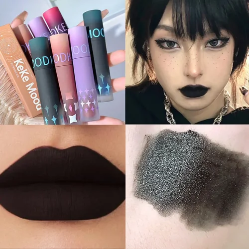 Imagen 2 del producto Lápiz labial mate gótico azul, resistente al agua y duradero, brillo de labios negro mate, marrón, tinte de labios rojo sangre de Paloma Sexy, maquillaje de labios oscuro, 1 ud.