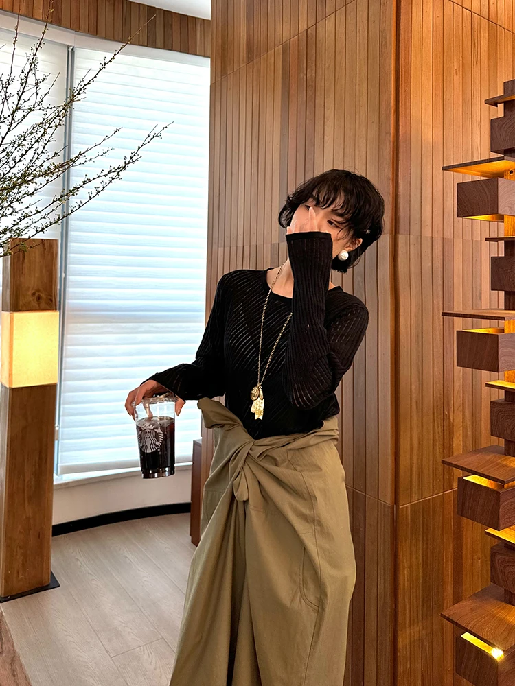 

Легкий круглый вязаный свитер с ажурным узором, модный дизайн для весны и лета, в стиле «Маленький аромат», из смесового хлопка.