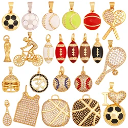 Trendy Sports Shirt Baseball Football Rugby Tennis Racket Charm Pendant,18K Gold Plated DIY Necklace Jewelry Supplies K94