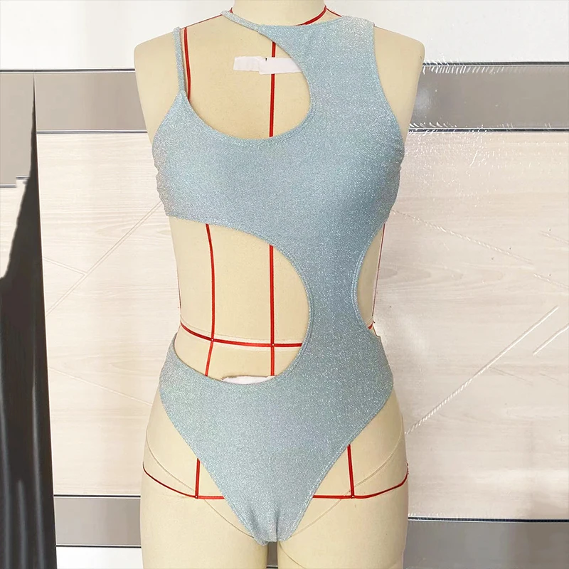 ใหม่เซ็กซี่ไม่สมมาตร Glitter ประกาย Tummy Cut Out ชุดว่ายน้ำชุดว่ายน้ำวันพีชหญิง Bather ชุดว่ายน้ำชุดว่ายน้ำ Lady