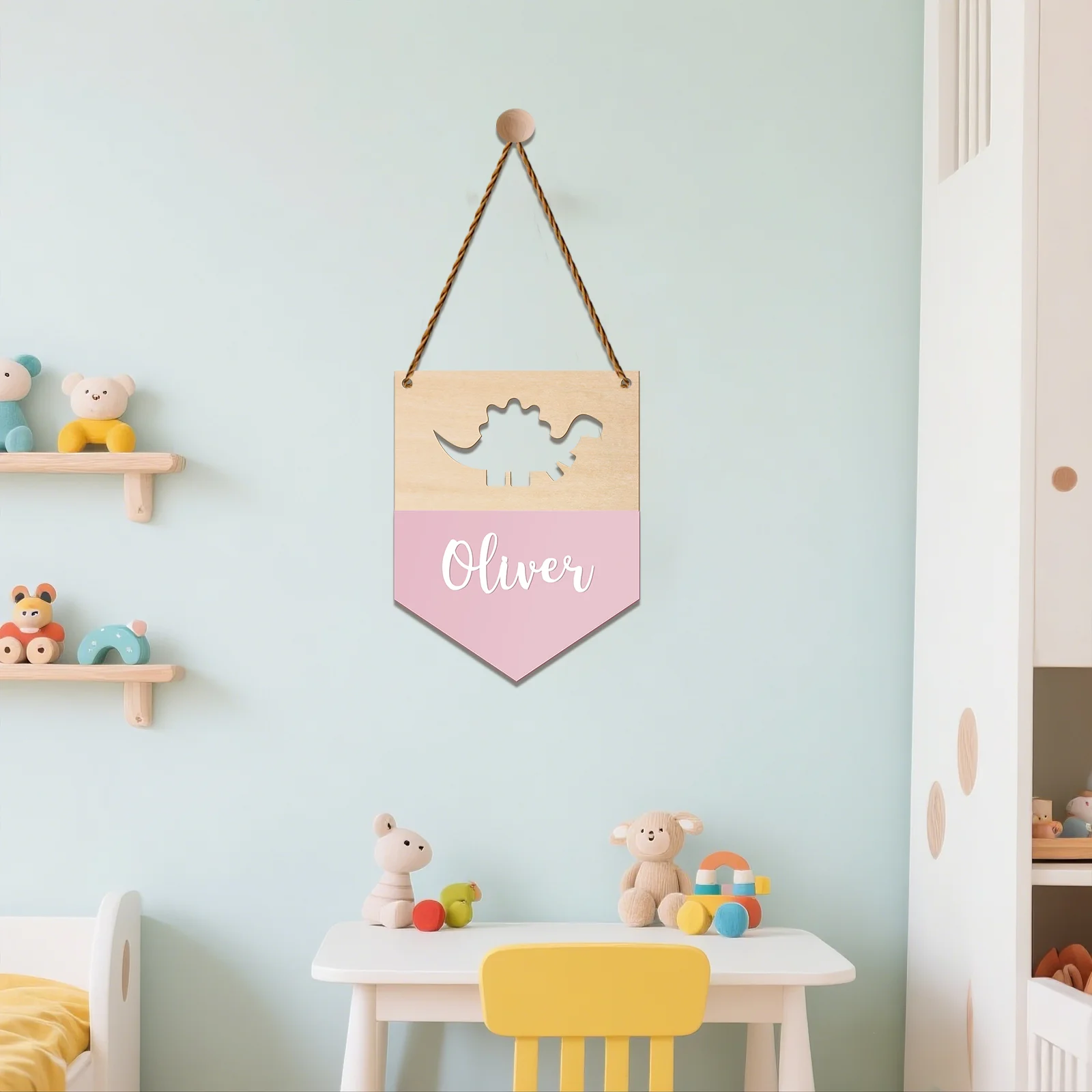 

Dinosaur Personalized Name Plaque - Wood & Acrylic Kids Room Decor, 19x15cm Custom Name Sign, Nursery Wall Hanging Gift