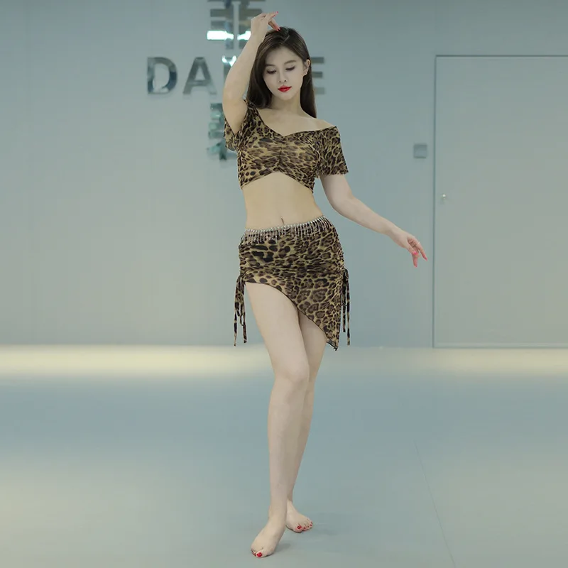 Conjunto de roupa personalizada para prática de dança do ventre, com impressão de gaze de água e padrões florais, fantasia de performance plus size